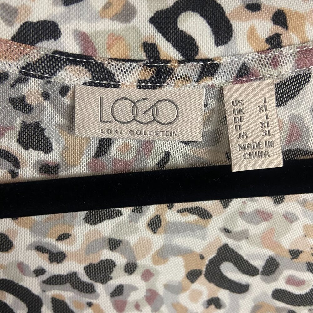 Logo by Lori Goldstein Size L Mesh Animal Print Open Front Duster Cardigan Tan - Picture 4 of 6